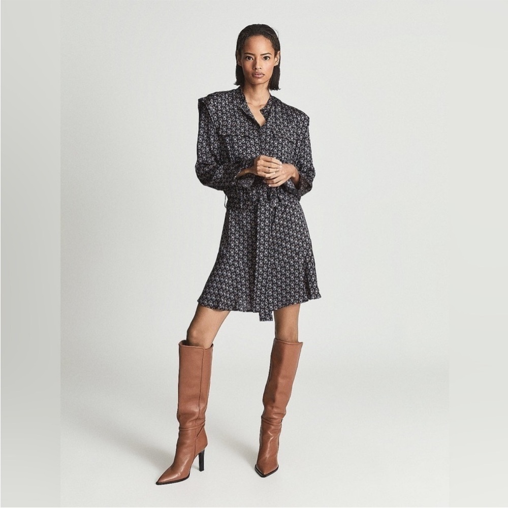 Reiss Black Geometric Print Dress